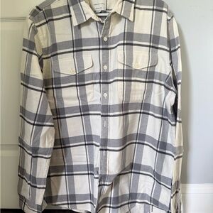 American Eagle Outfitters Cream and Gray Plaid Shirt